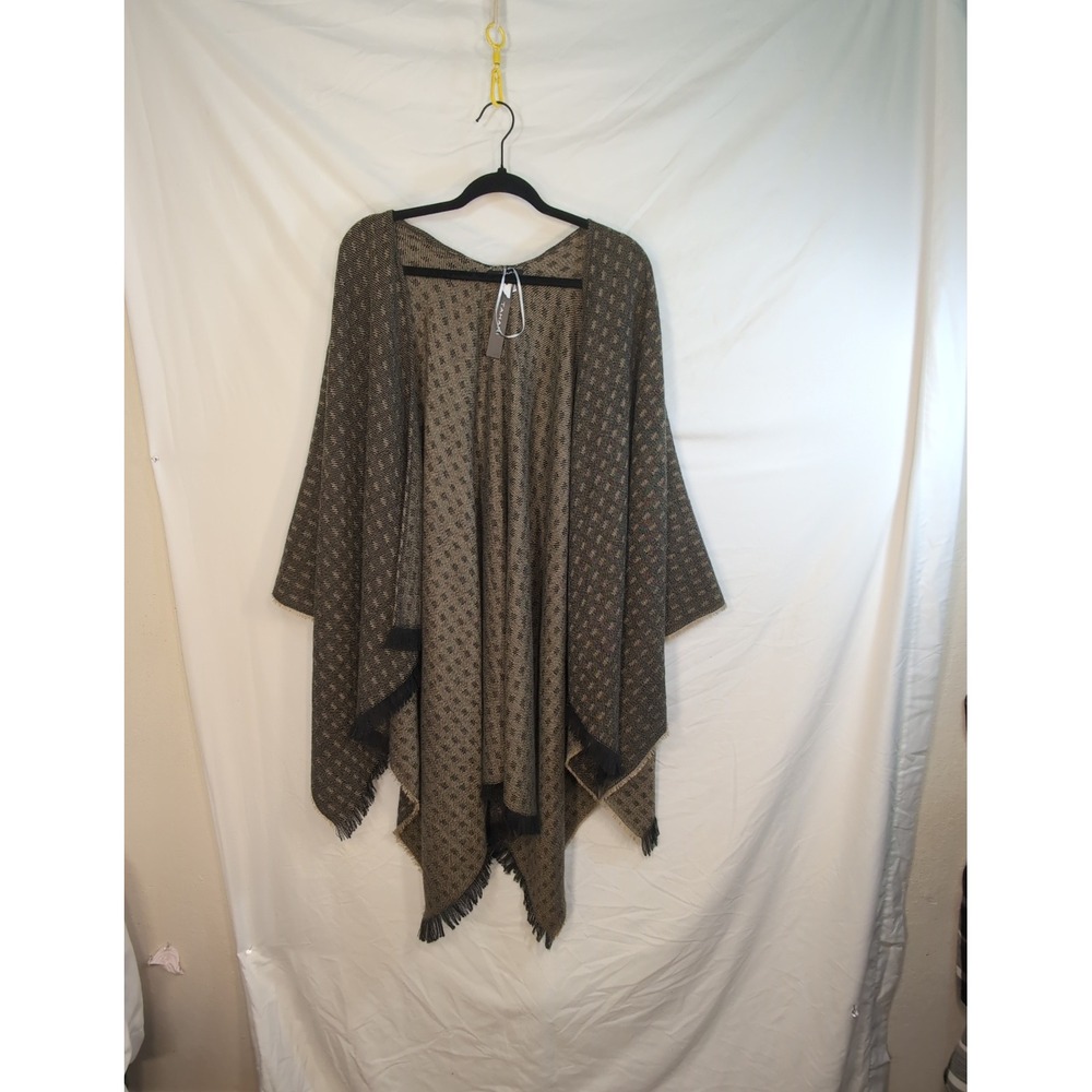 Tahari Women Brown Black Geometric Fringe Trim Open Front Wrap TAWSP1859 OS
